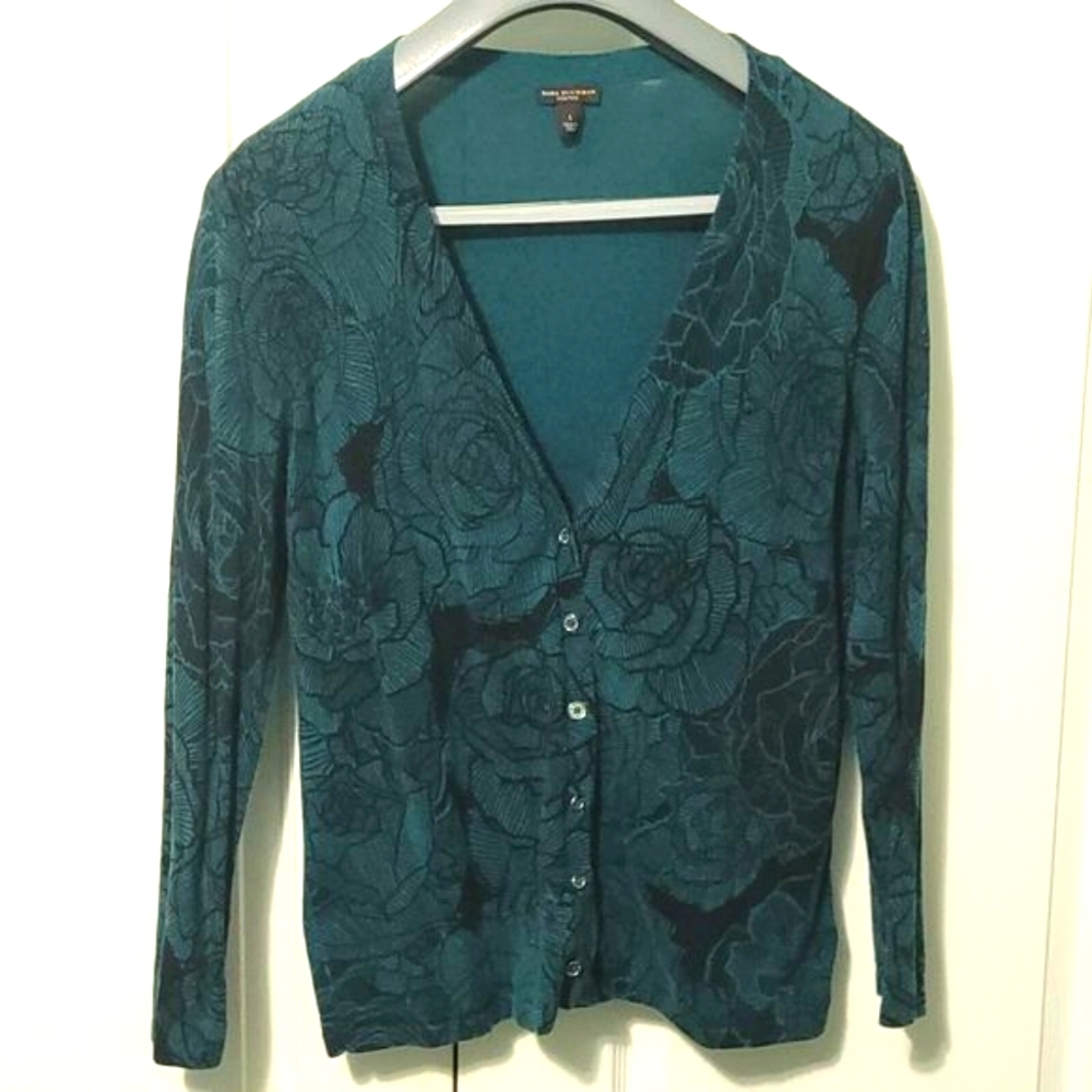 Dana Buchman Teal Floral Cardigan